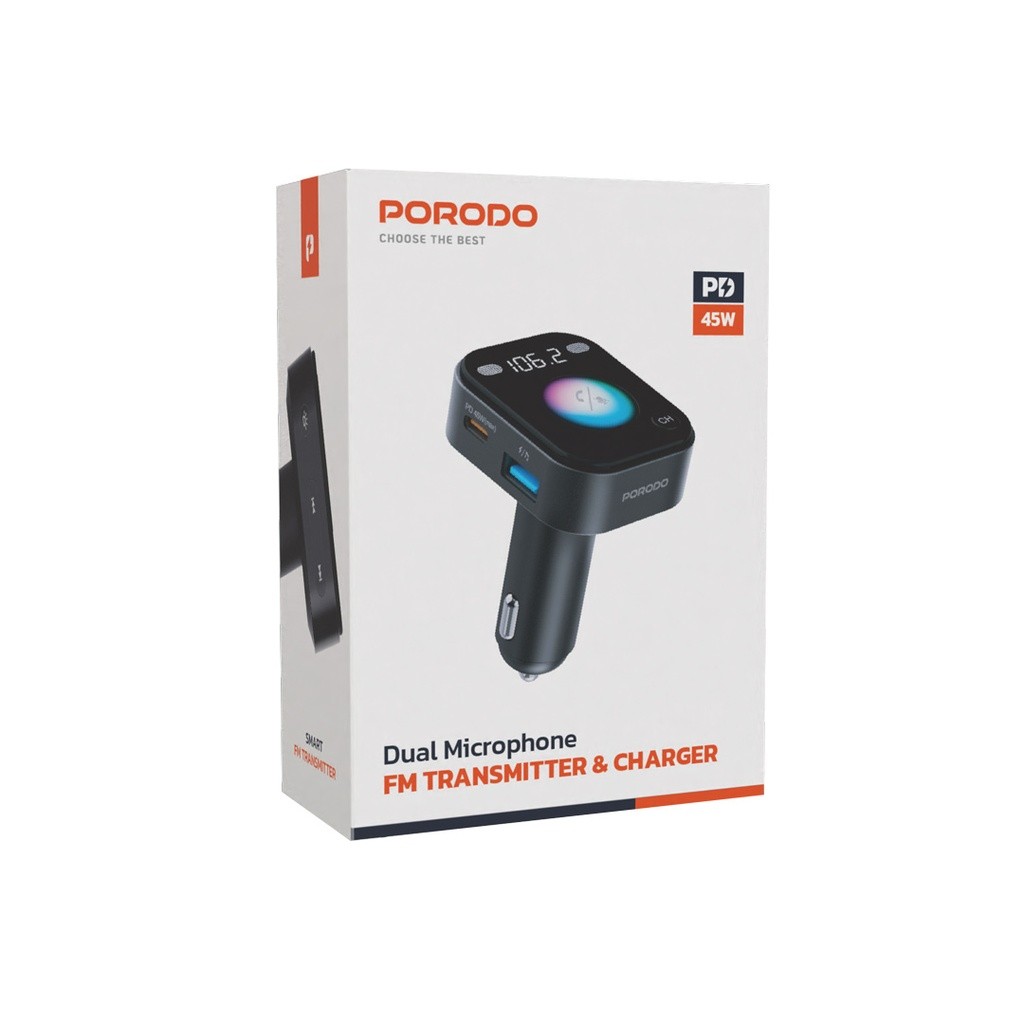 Porodo Dual MicroPhone Fm Transmitter & Charger 45W