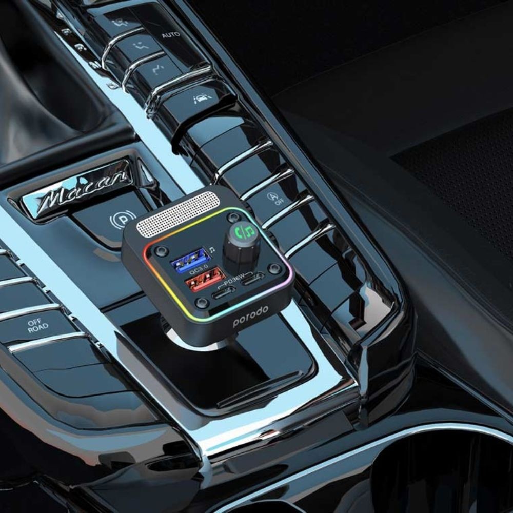 Porodo Quick-Charge FM Car Charger Dual Usb-c & Usb-A