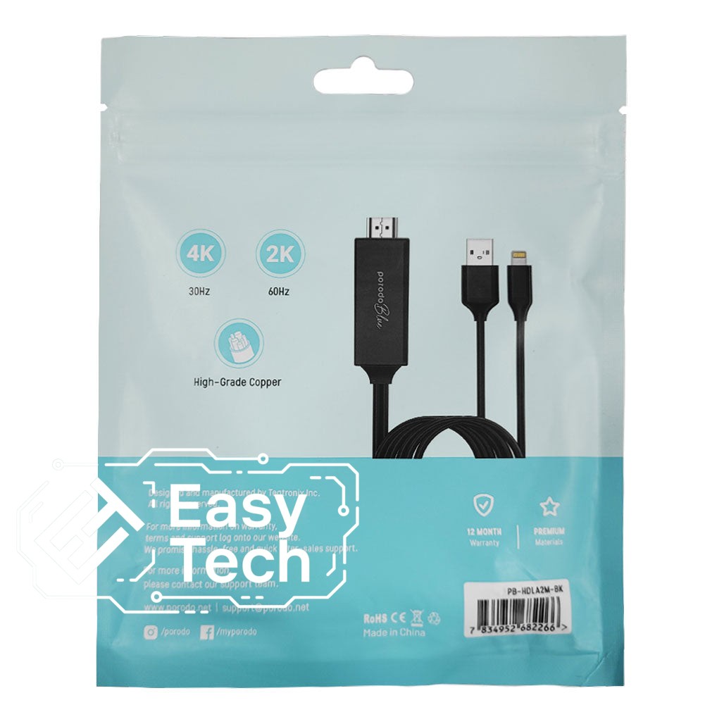 Porodo Lightning to HDMI Ultra HD Cable
