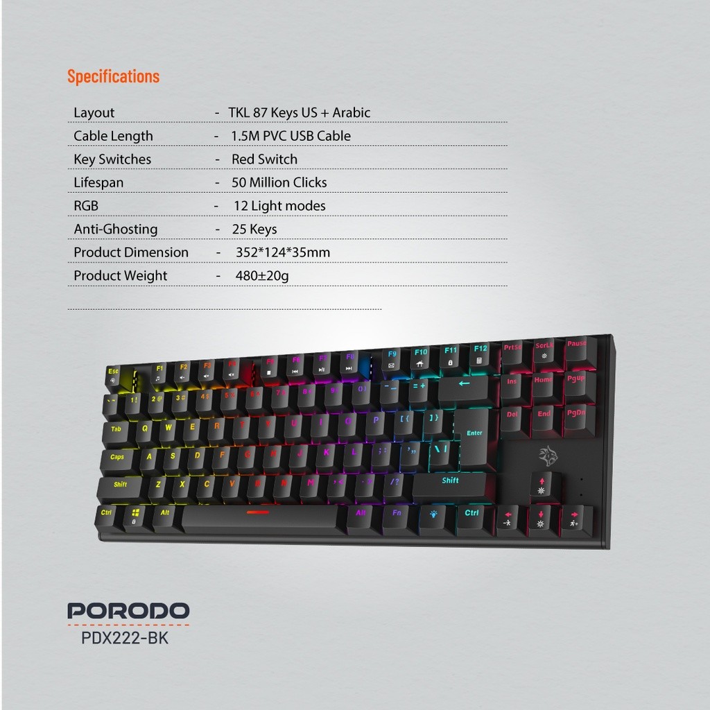 Porodo Gaming TKL Mechanical Keyboard PDX222