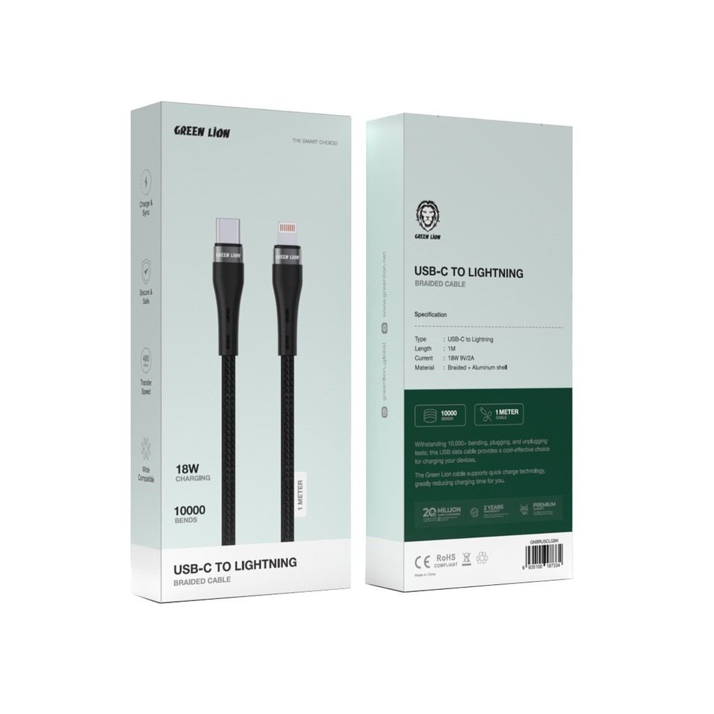 Green Lion USB-C TO LIGHTNING Braided Cable 1M (18W)