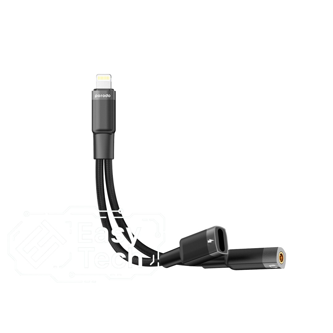 Porodo Lightning Connector Audio AUX & Charge Adapter