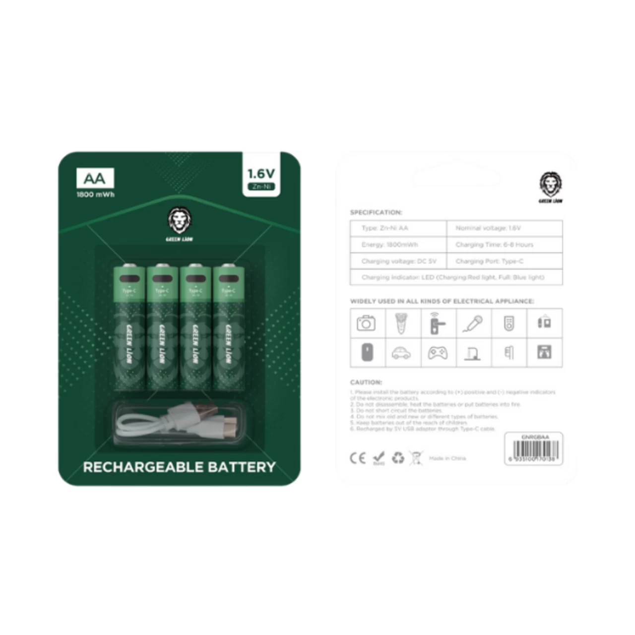 Green Lion Rechargeable Battery 1800 mWh 1.6V