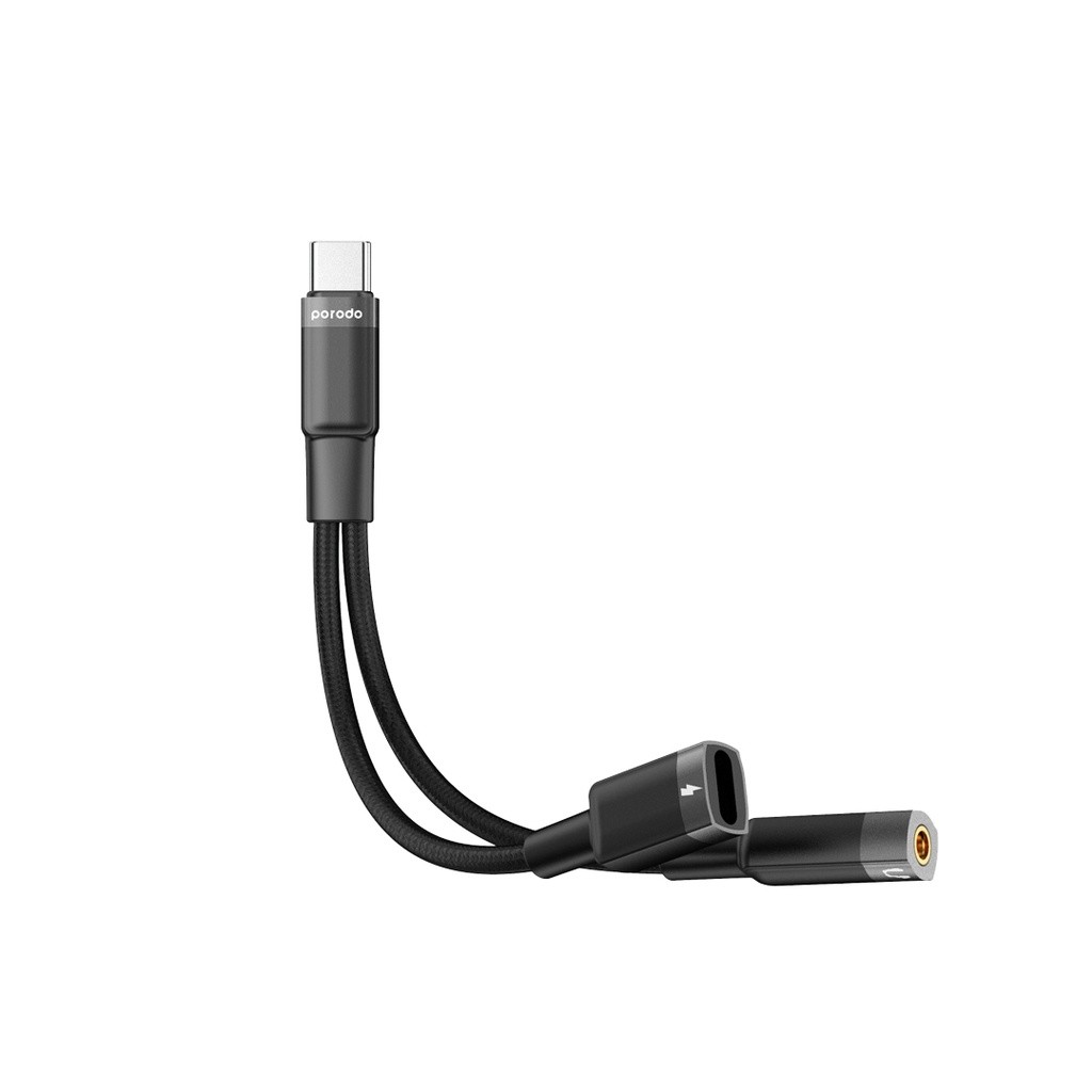 Porodo Type-C Connector Audio AUX & Charge Adapter