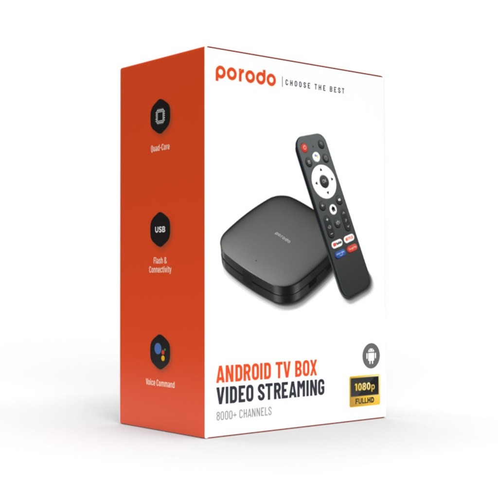 Porodo Android TV Box Video Streaming 1080P FULL HD