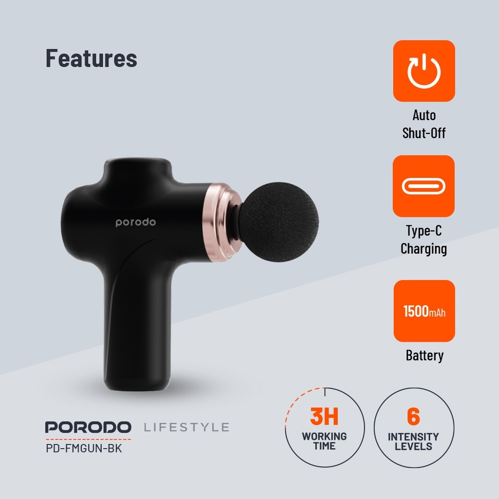 Porodo Lifestyle Precision Handheld Massager with 4 Interchangeable Head