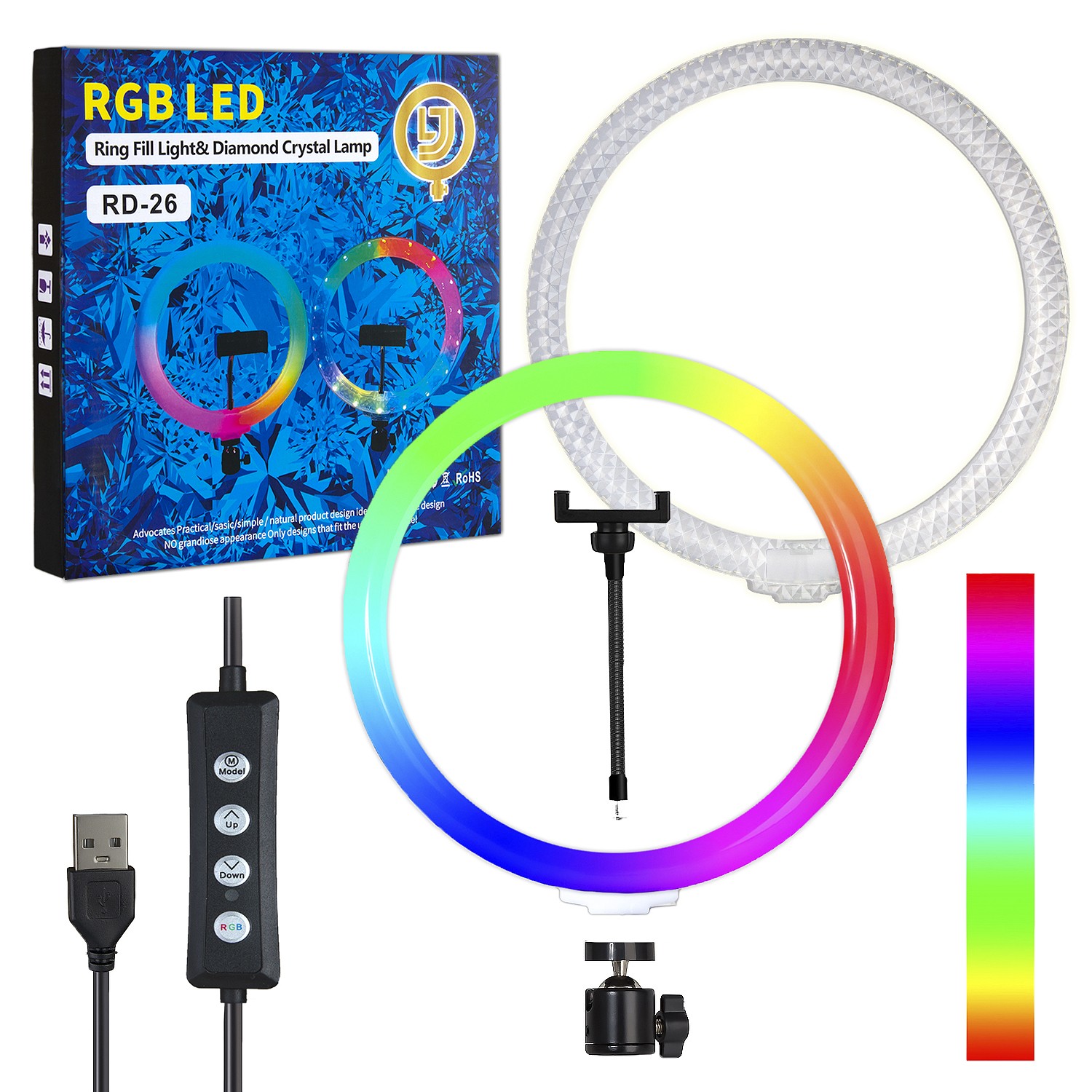 RGB Led RD-36 Ring Fill Light & Diamond Crystal Lamp