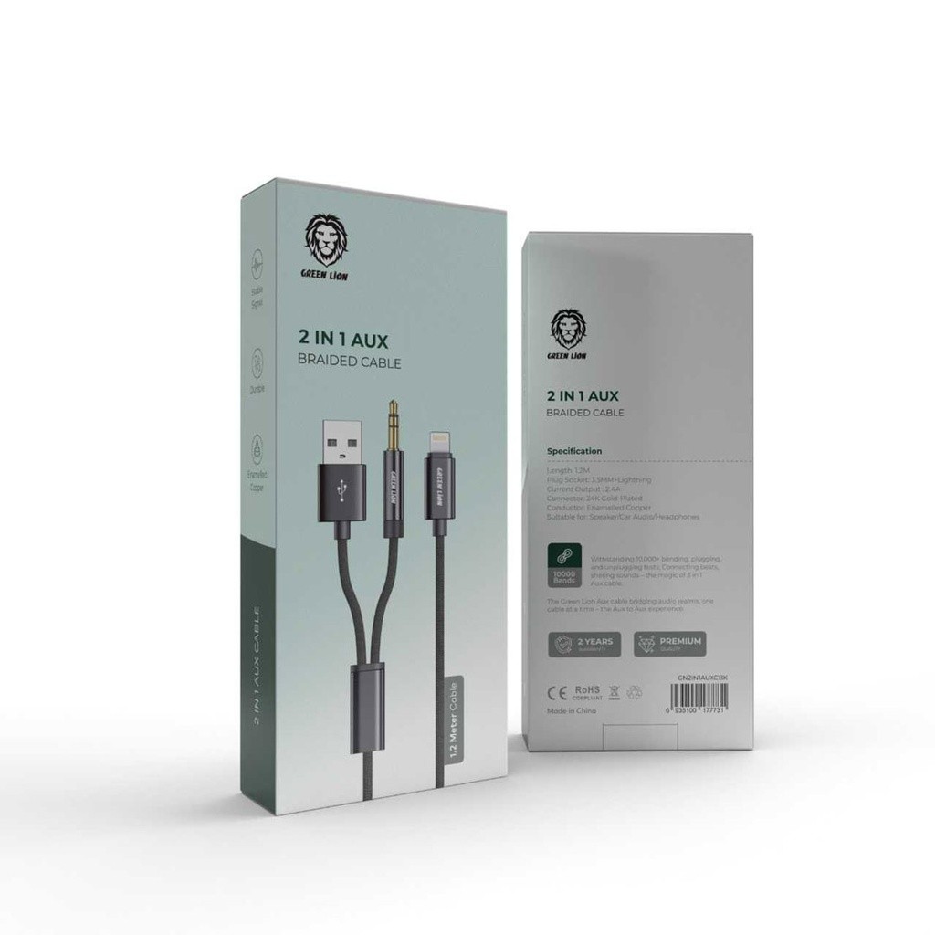 Green Lion 2 in 1 AUX Braided Cable